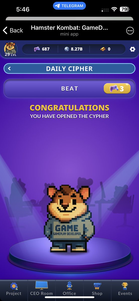 govindcreates's tweet image. 🐹 Hamster Kombat Gamedev
Daily Cipher 
June 1 2025

Code : BEAT

Swipe left for code.

#hamsterkombat #dailycipher #Crypto