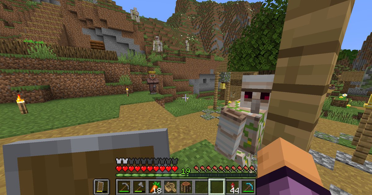 ゴーレム村になってしまった
（画面外にも2体くらいいる）
#マイクラ