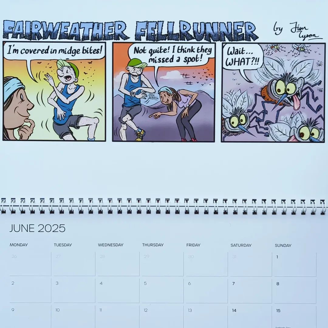 June on the Fellrunning Cartoon Calendar and the first day of meteorological Summer. Even if it feels like summer has been and gone here in Cumbria, it seems no-one has told the midges! 
#fairweatherfellrunner