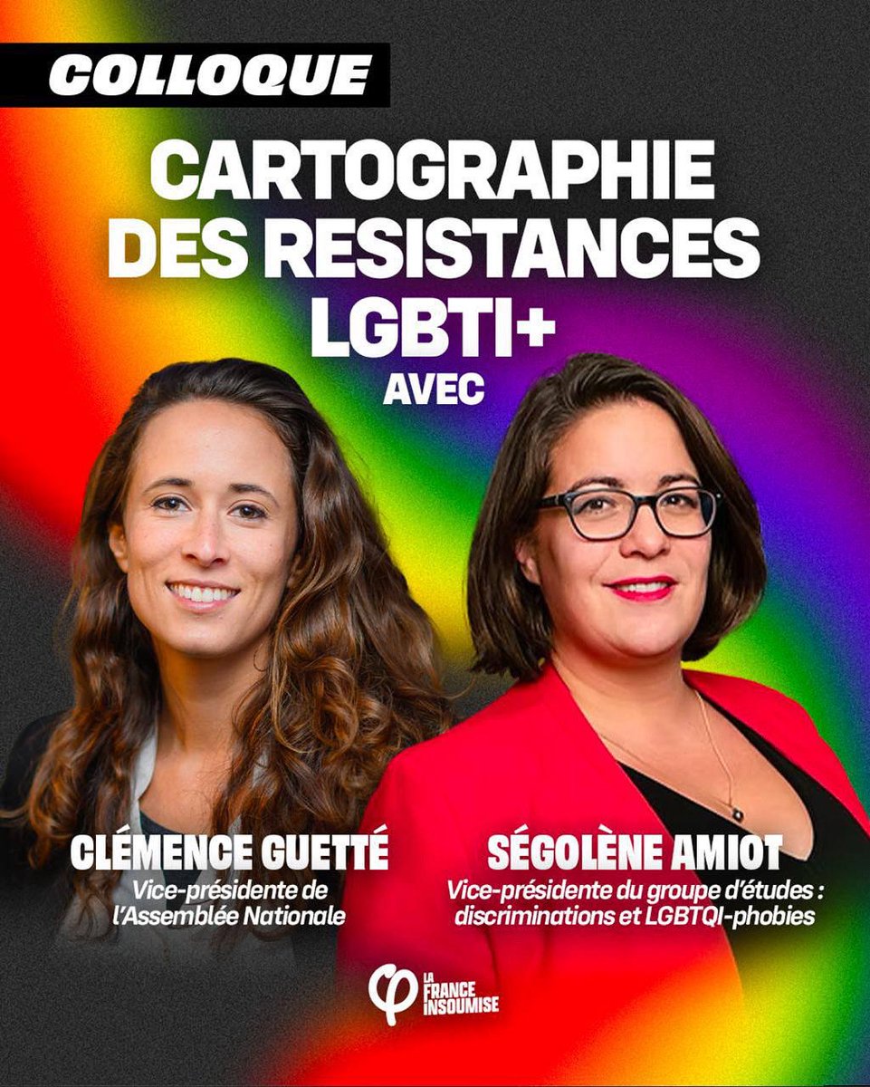 LFI LGBTI et droits nouveaux - groupe thématique φ (@filgbti) on Twitter photo 🏳️🌈 Le mercredi 11 juin, le Groupe Thématique organise avec <a href="/Clemence_Guette/">Clémence Guetté</a> et <a href="/SegoleneAmiot/">Ségolène Amiot 🔻🐝🏳️🌈</a> un colloque à l’Assemblée Nationale: Cartographie des résistances LGBTI+.
✍️ Inscription obligatoire (places limitées) (lien en bio)
📅 On arrive bientôt avec le programme ! 🏳️🌈 Le mercredi 11 juin, le Groupe Thématique organise avec <a href="/Clemence_Guette/">Clémence Guetté</a> et <a href="/SegoleneAmiot/">Ségolène Amiot 🔻🐝🏳️🌈</a> un colloque à l’Assemblée Nationale: Cartographie des résistances LGBTI+.
✍️ Inscription obligatoire (places limitées) (lien en bio)
📅 On arrive bientôt avec le programme !