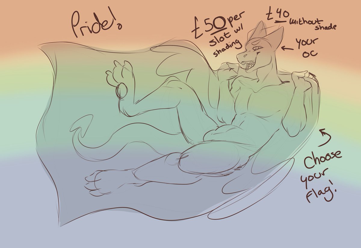 🌈✨ Furry Pride YCH ✨🌈
Celebrate pride with a custom piece just for YOU!

💸 £50 shaded / £40 flat
📥 PayPal (GBP only)
💖 Any species, body type, or pride flag!

⚡ DM to claim a slot or ask questions!