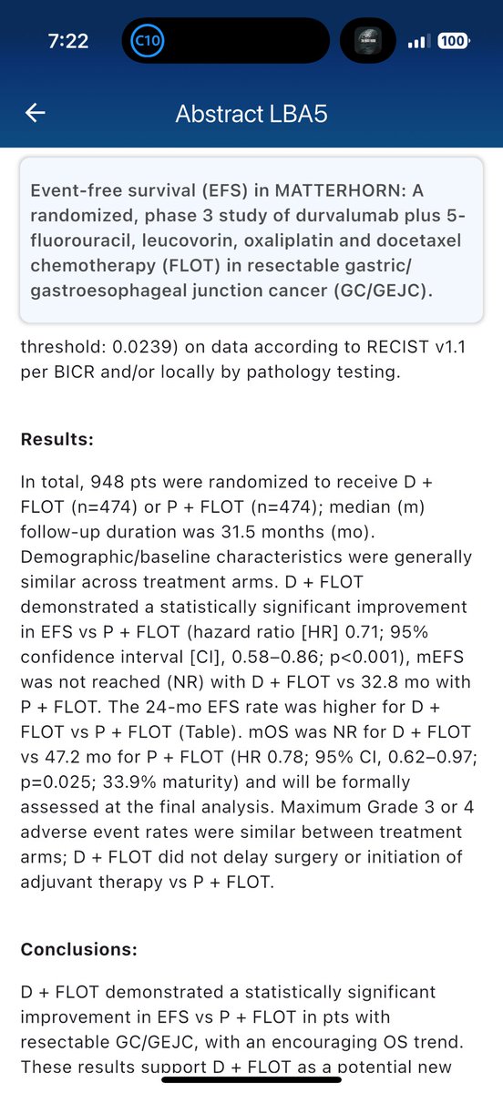 MATTERHORN has dropped. Improved EFS. OS looking good but not analyzed officially. Durva and FLOT new SOC for resectable gastric/GEJ? Likely