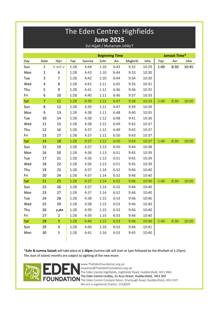 TEFHudds's tweet image. June 2025 Timetable 
#edenfoundation #Highfields