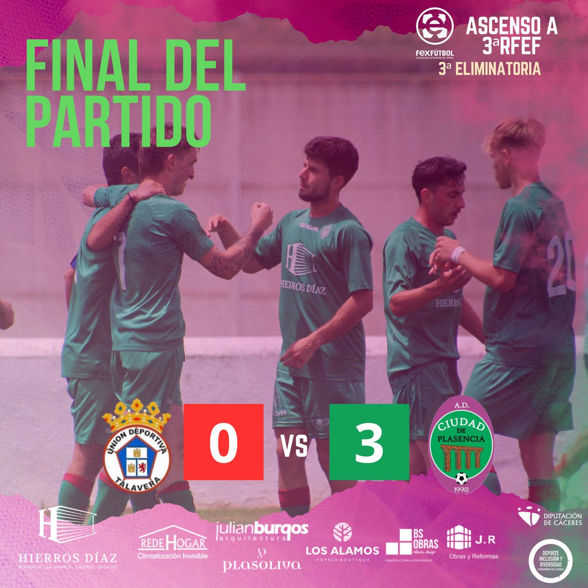 ⏱️ 90’ | 0-3 | Final del partido en el Mpal Manuel Gª Carpallo

Victoria de los nuestros, que se marchan con ventaja en la eliminatoria. Un pasito más, Ciudad. El domingo en casa iremos con todo… ¡A por la final de estos Playoffs! 

¡Qué bonito ser del Ciudad! 💜💚