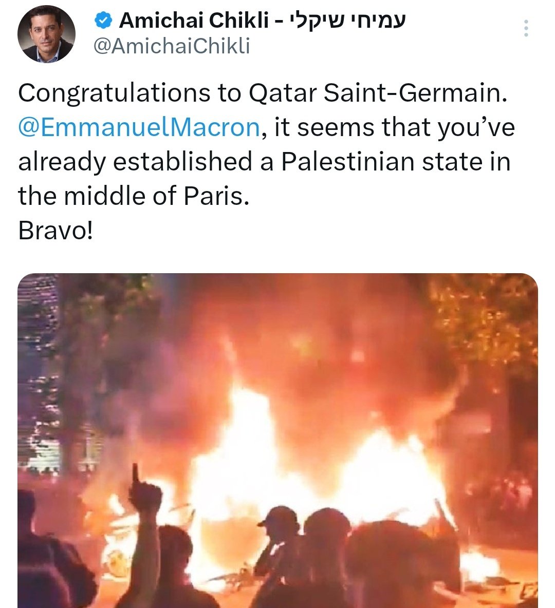 LMAO 🤣 
Israel 🇮🇱 Minister of Diaspora <a href="/AmichaiChikli/">עמיחי שיקלי - Amichai Chikli</a> trolls Macron and congratulates him for establishing a Palestinian state 👇
_