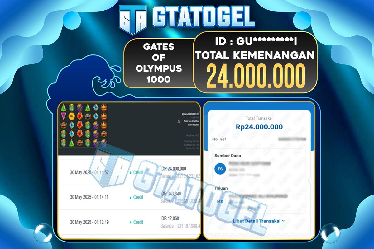 GTATOGEL's tweet photo. GTATOGEL – BUKTI WITHDRAW KEMENANGAN JP GATES OF OLYMPUS 1000   Rp24.000.000,- DI BAYAR LUNAS!  SELAMAT KEPADA USERID : GU*****l  #GTATOGEL #togelsingapore #togelonline #togeljitu #togel #togelslot #togelhongkong #togelresult #togelcasino #slotgacorterbaru #slotgacorindonesia https://t.co/Ys65xoKKLf
