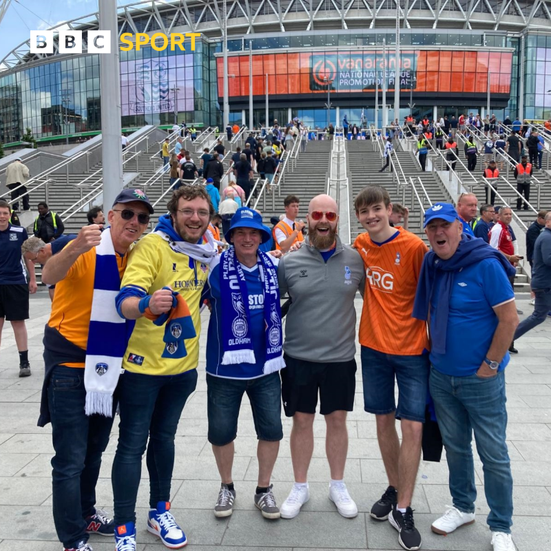 BBCRMsport's tweet photo. ARE WE READY LATICS?! 🔵🦉

🏟️ Oldham take on Southend United at Wembley in the National League play-off final 

Full coverage live on 95.1 FM, DAB &amp; @BBCSounds 🎧

#bbcfootball #OAFC