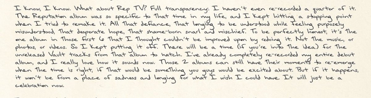 the theories from g*ylors on twt and w*dows on tiktok are driving me up the fucking wall. taylor literally said why she didn’t rerecord it. A WHOLE PARAGRAPH mind you. but reading comprehension was never either of your strengths and you loove cutting out info to benefit urselves