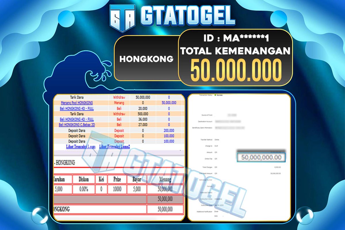 GTATOGEL's tweet photo. GTATOGEL – BUKTI WITHDRAW KEMENANGAN JP TOGEL HONGKONG   Rp.50.000.000,- DI BAYAR LUNAS !!!  SELAMAT KEPADA USERID : MA*****1

#GTATOGEL #slotgacor #situstogelonline #situstogelhadiahterbesar #gacor #viralvideo #indonesiaviral https://t.co/0nnRskvzuv