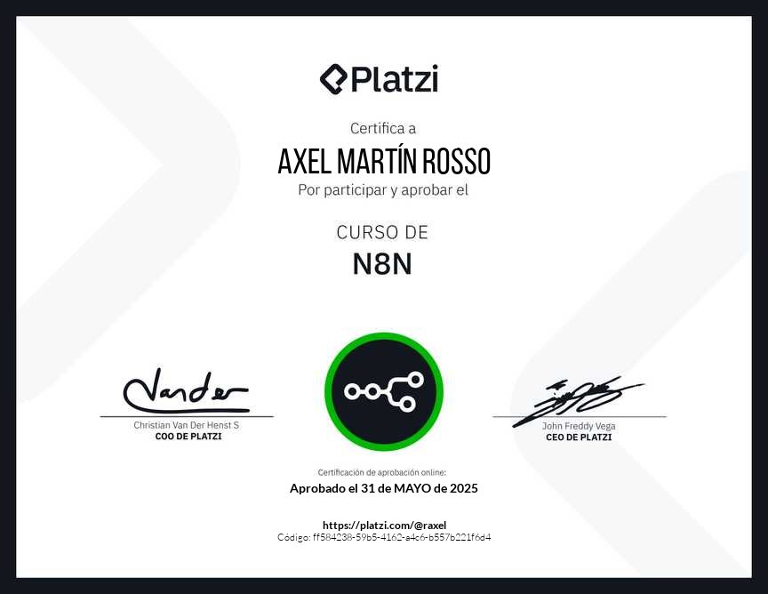 ArrobAxel's tweet photo. @platzi @n8n_io aprobado!

https://t.co/p71vSV6qc1 https://t.co/ggVQhincFz