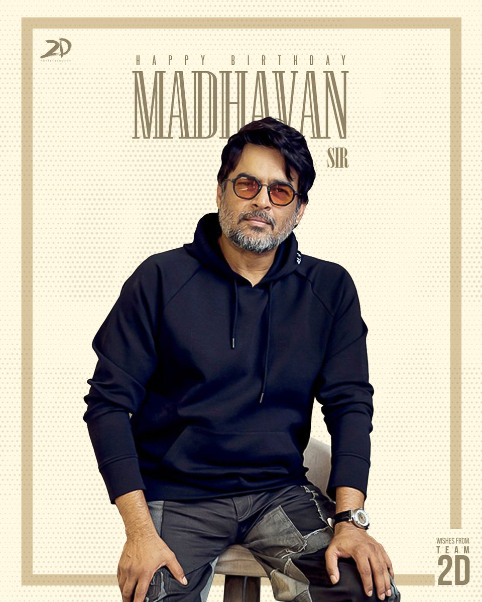 2D Entertainment (@2d_entpvtltd) on Twitter photo Here's wishing the ever-charming and amazingly talented actor, <a href="/ActorMadhavan/">Ranganathan Madhavan</a> sir a joyous year ahead and all success ✨
#HBDMadhavan Here's wishing the ever-charming and amazingly talented actor, <a href="/ActorMadhavan/">Ranganathan Madhavan</a> sir a joyous year ahead and all success ✨
#HBDMadhavan