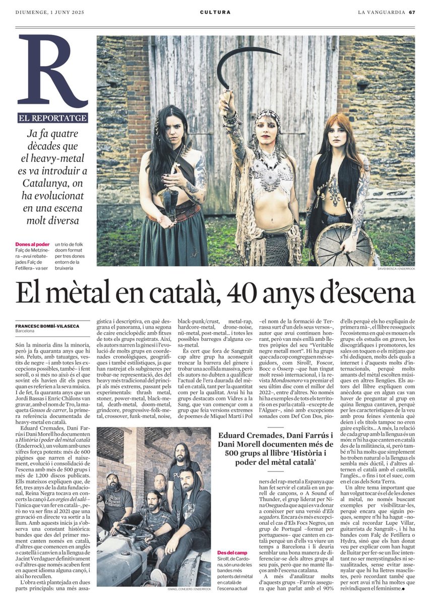 Enderrock Llibres (@enderrockllib) on Twitter photo Gràcies a La Vanguardia i a <a href="/fbombi/">Francesc Bombí-Vilaseca</a> per aquest tros de reportatge d’“Història i poder del mètal català”!
Els vents bufen a favor! 🤘 Gràcies a La Vanguardia i a <a href="/fbombi/">Francesc Bombí-Vilaseca</a> per aquest tros de reportatge d’“Història i poder del mètal català”!
Els vents bufen a favor! 🤘