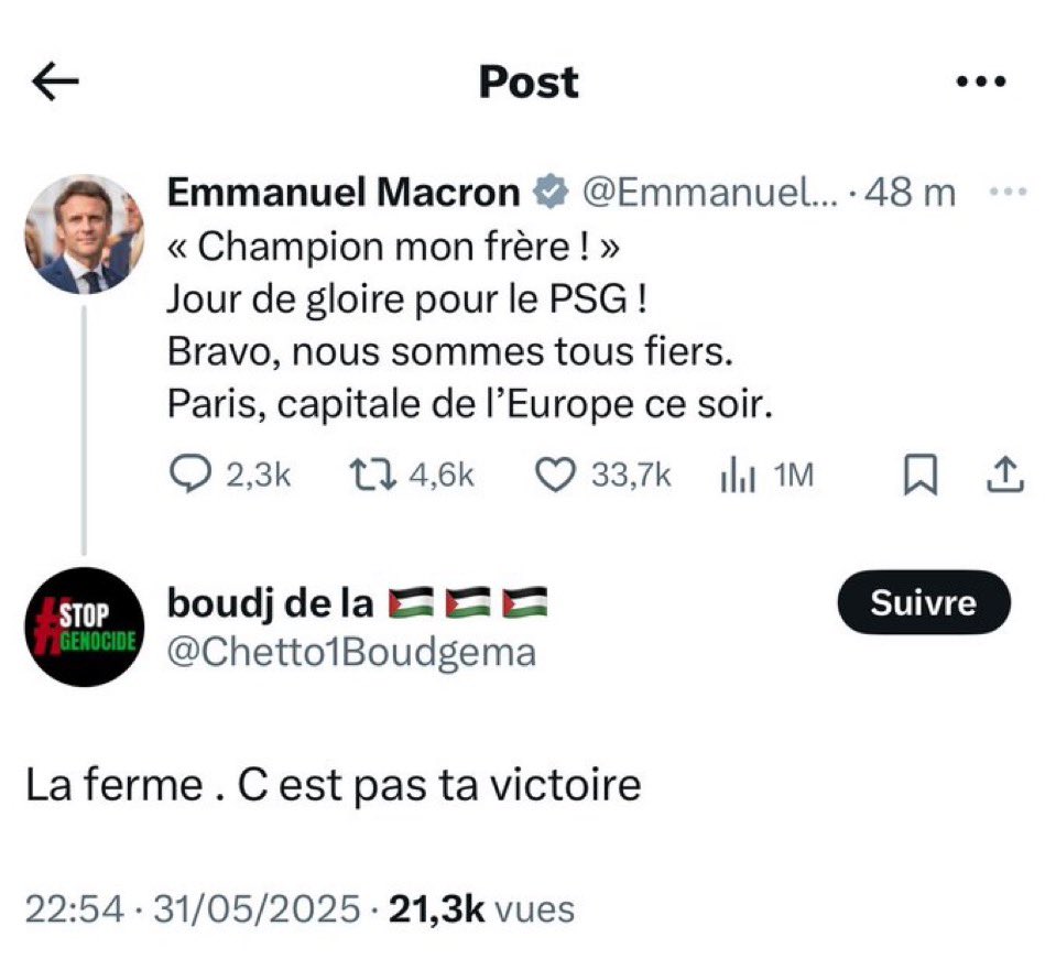 ibalkany's tweet image. Bravo pour cette &quot;réponse&quot;...👏🤣
Elle &quot;salue&quot; à la perfection la smartitude, l&apos;élégance du &quot;discours&quot;, la &quot;hauteur&quot; de vue présidentielles de #LaFrancedeMacron !😩🥲 
#PSGINT #Macron