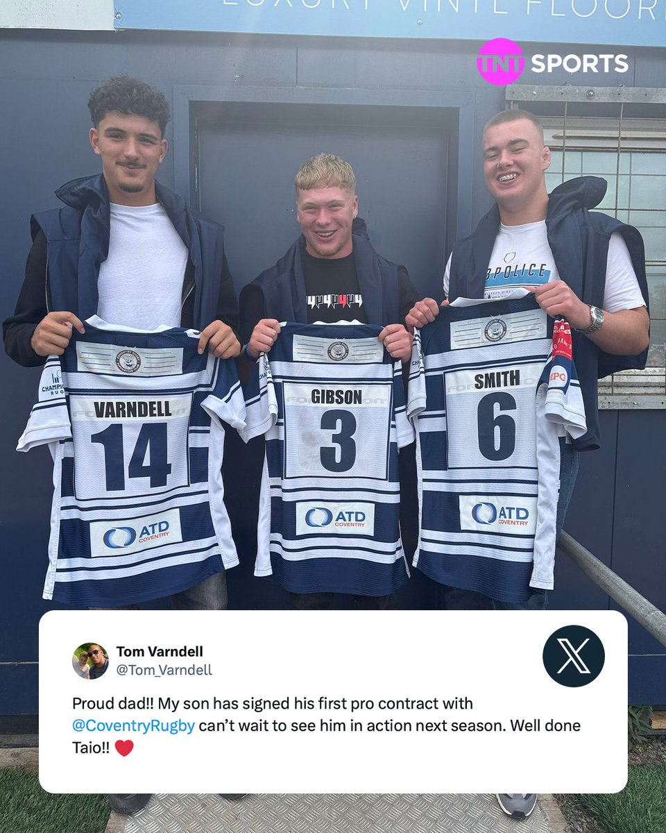 Rugby on TNT Sports (@rugbyontnt) on Twitter photo Following in his father's footsteps ๐
Taio Varndell, son of #GallagherPrem's second highest try-scorer <a href="/Tom_Varndell/">Tom Varndell</a>, has signed his first professional contract with <a href="/CoventryRugby/">Coventry Rugby</a> ๐
A chip off the block ๐ซก Following in his father's footsteps ๐
Taio Varndell, son of #GallagherPrem's second highest try-scorer <a href="/Tom_Varndell/">Tom Varndell</a>, has signed his first professional contract with <a href="/CoventryRugby/">Coventry Rugby</a> ๐
A chip off the block ๐ซก