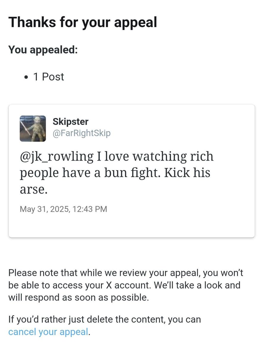 Politicalfunn's tweet photo. #FreeSkip I bet it wasn't @jk_rowling that complained. It must have been the silk kimono wearing fox killer. https://t.co/VIiajynckL