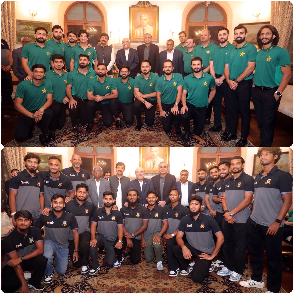 EK_UtmanZai's tweet photo. President Asif Ali Zardari Hosts Dinner in Honor of Bangladesh 🇧🇩 and Pakistan 🇵🇰 Cricket Teams in Lahore 

#Pakistan #pakistancricket #AsifZardari #AsifAliZardari #mohsinnaqvi #khelkhilari #PakistanVsBangladesh #PAKvBAN #BangladeshCricket #BangladeshCricketTeam https://t.co/ncPQa9JQPf