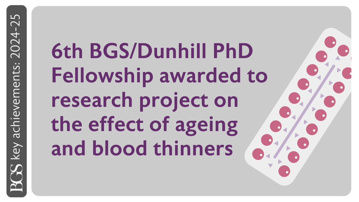 The 6th BGS/Dunhill (now Vivensa) PhD Fellowship was awarded to a research project on the effect of ageing and blood thinners in 2024-25. Find out more about the Fellowship here: buff.ly/65vNS9R