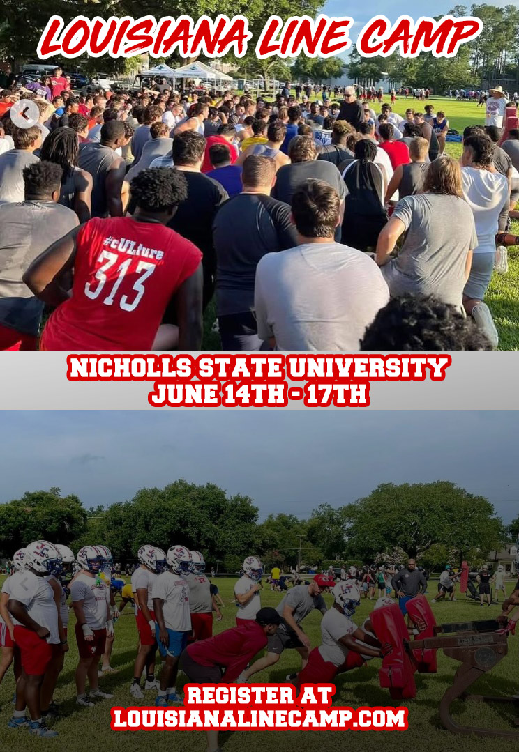 📢Offensive and Defensive Linemen!  
Still openings for young men who want to attend the Louisiana Line Camp at Nicholls State University June 14th-17th.

The Louisiana Line Camp is the largest and oldest line camp in the country..

Coach Don Rodrigue along with the greatest