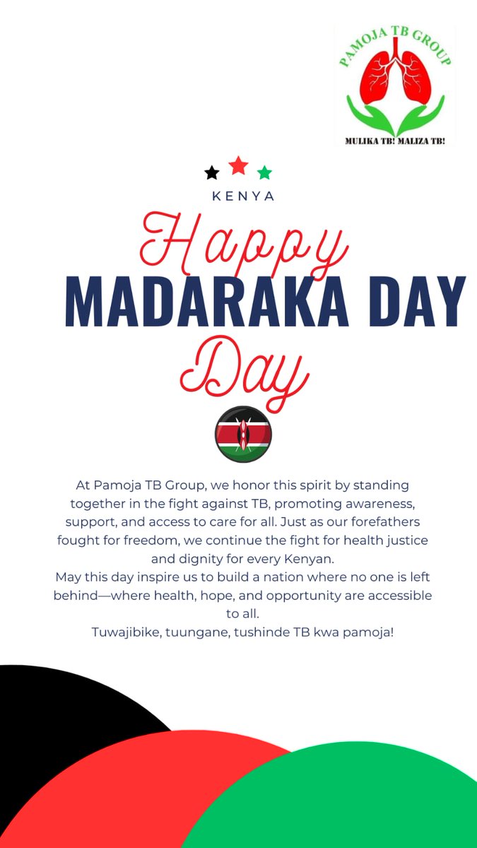 pamojatbgroup's tweet image. Hello Fam😊
Today we join our lovely nation Kenya, In the celebration of madaraka day.
Together may we build a nation where no one is left behind where we prioritize good and quality health,we have great hope and the spirit of resilience lives within us
#EndTB