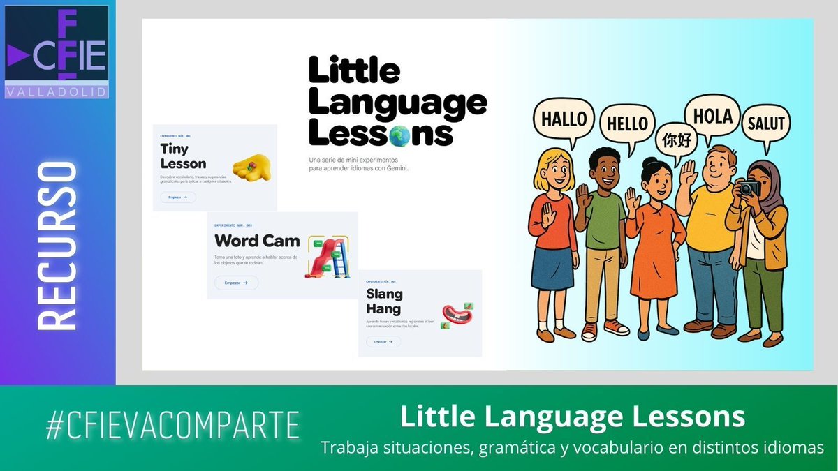 Lengua + tecnología + contexto real = Little Language Lessons 🔤🌐 

Recurso para:
1️⃣ Descubrir vocabulario y gramática útil 2️⃣ Leer diálogos reales con modismos 3️⃣ Aprender con fotos del entorno...
en 15 idiomas diferentes🇪🇸🇬🇧🇫🇷🇩🇪!!!

labs.google/lll/es 

#CFIEVaComparte
