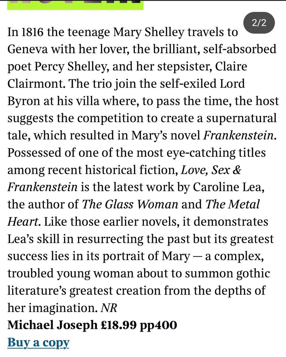 📚💚Caroline Lea🧟♀️✍️ (@carolinelealea) on Twitter photo So happy with this great review of Love Sex and Frankenstein in <a href="/thetimes/">The Times and The Sunday Times</a>, alongside some other June releases, which sound *great* 💚🥰 Thank you <a href="/MichaelJBooks/">Penguin Michael Joseph</a> <a href="/PenguinUKBooks/">Penguin Books UK</a> and <a href="/Nelle_Andrew/">Nelle Andrew</a> 🌟 So happy with this great review of Love Sex and Frankenstein in <a href="/thetimes/">The Times and The Sunday Times</a>, alongside some other June releases, which sound *great* 💚🥰 Thank you <a href="/MichaelJBooks/">Penguin Michael Joseph</a> <a href="/PenguinUKBooks/">Penguin Books UK</a> and <a href="/Nelle_Andrew/">Nelle Andrew</a> 🌟