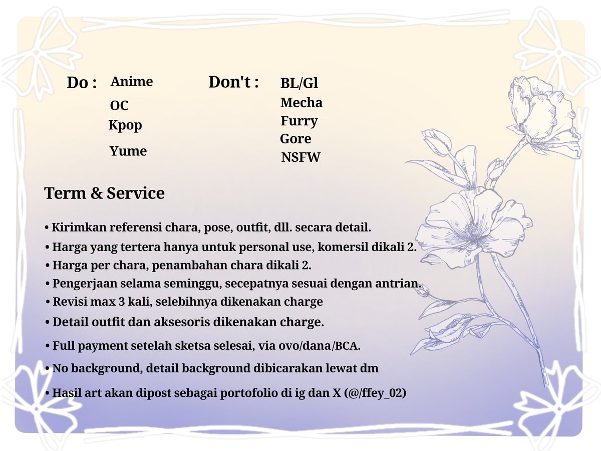 Open Commission!!!
Hallo man teman, aku open komis nih buat bulan ini buat 5 slot. Untuk detail bisa dicek dibawah yaa. 

#commissionsopen