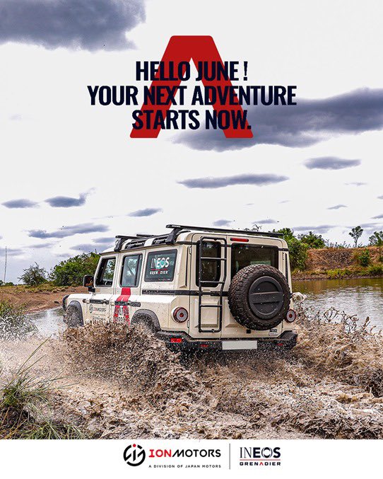 Akwaaba, June!The season for rugged terrain, coastal escapes, and bold drives is here. The INEOS Grenadier is ready, are you? 

Contact 0243700733 to book a test drive today

#BreakingBarriers
#BuiltOnPurpose
#INEOSGrenadier 
#IonMotors 
#JapanMotors