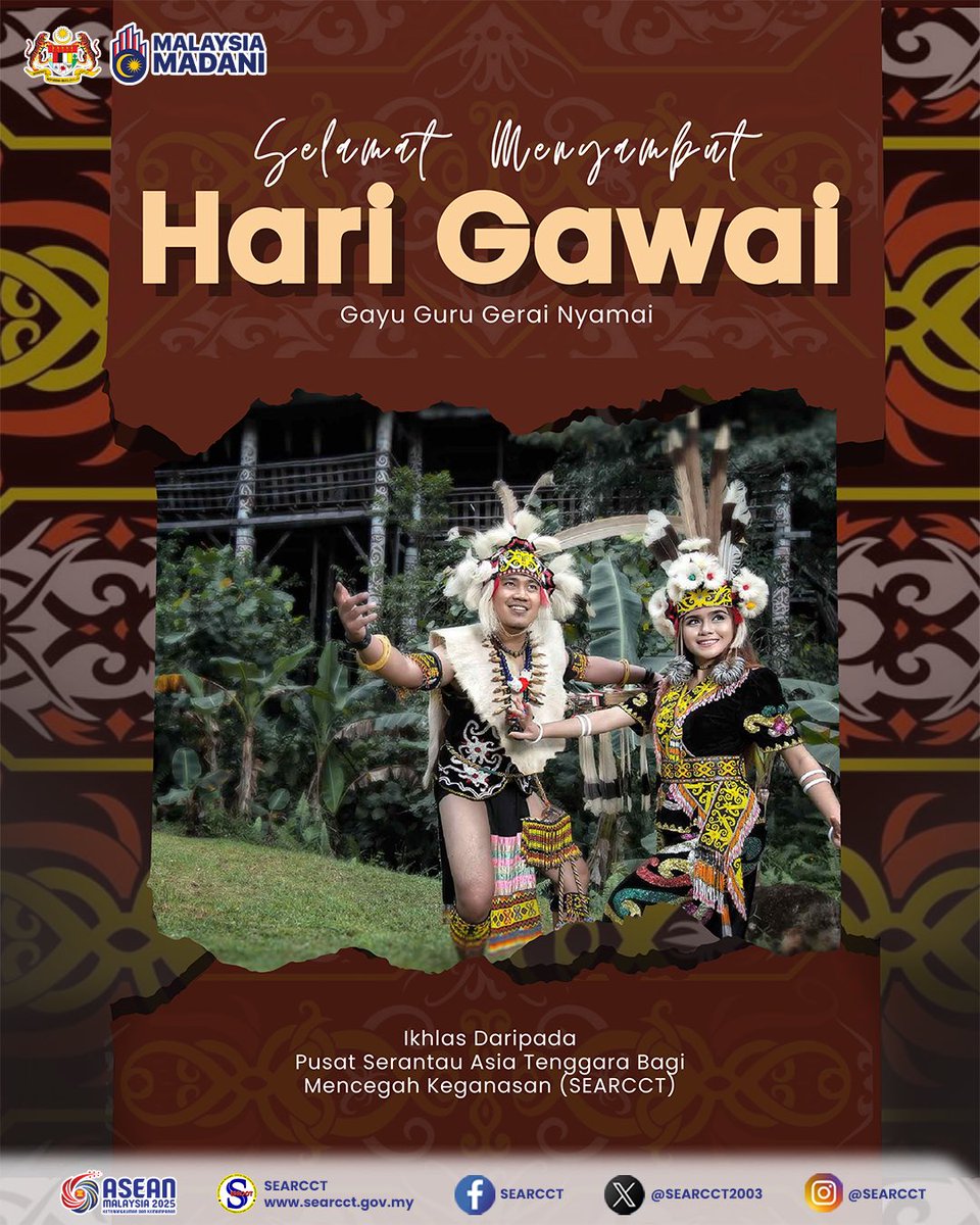 Selamat Menyambut Hari Gawai 🌾

“Bila padi menguning, 
tanda musim menuai kembali. 

Bila gong dan gendang dipalu, 
tanda Gawai menjelma lagi.”

Selamat Hari Gawai kepada seluruh komuniti yang menyambutnya!

Semoga perayaan ini disambut dengan

#SEARCCT #WismaPutra #MyASEAN2025