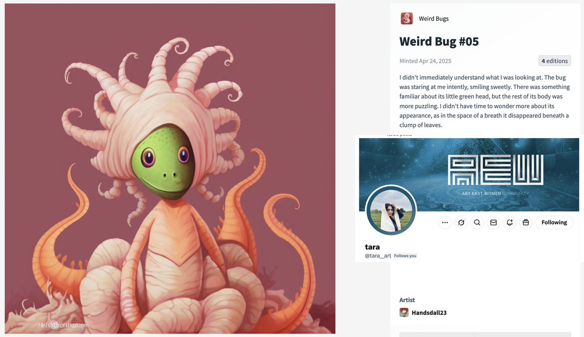 Handsdall23 π«π· (@handsdall) on Twitter photo ππ SOLD!! ππ
A warm Thank you to <a href="/tara__art/">tara</a> for collecting This Weird Bug!! ππ₯³
Thank you from the deep of my heart dear friend for adopting this little guy!! πππ₯³
WEIRD BUGS
β> only 1 xtz
skurpy.com/marketplace/coβ¦
β¨Follow and support this great artist and supporter!!β¨ ππ SOLD!! ππ
A warm Thank you to <a href="/tara__art/">tara</a> for collecting This Weird Bug!! ππ₯³
Thank you from the deep of my heart dear friend for adopting this little guy!! πππ₯³
WEIRD BUGS
β> only 1 xtz
skurpy.com/marketplace/coβ¦
β¨Follow and support this great artist and supporter!!β¨