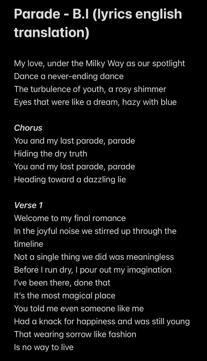 louise_verseau's tweet photo. Parade - B.I (lyrics english translation)
#비아이 #BI @shxx131bi131 https://t.co/opOj9njnfb