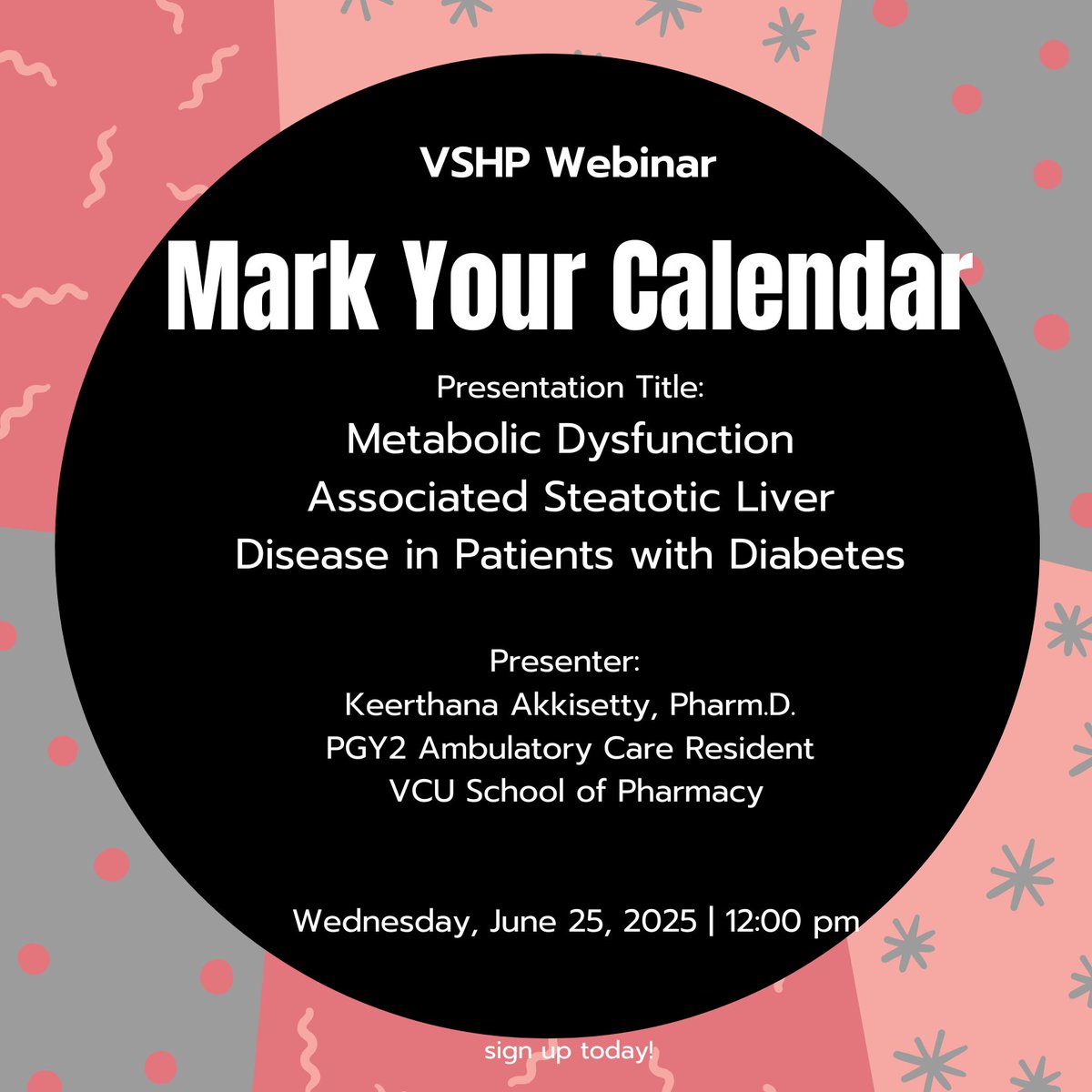 VSHP webinar 6/25 12 noon:  Metabolic Dysfunction Associated Steatotic Liver Disease in Patients with Diabetes
To register: us06web.zoom.us/webinar/regist…