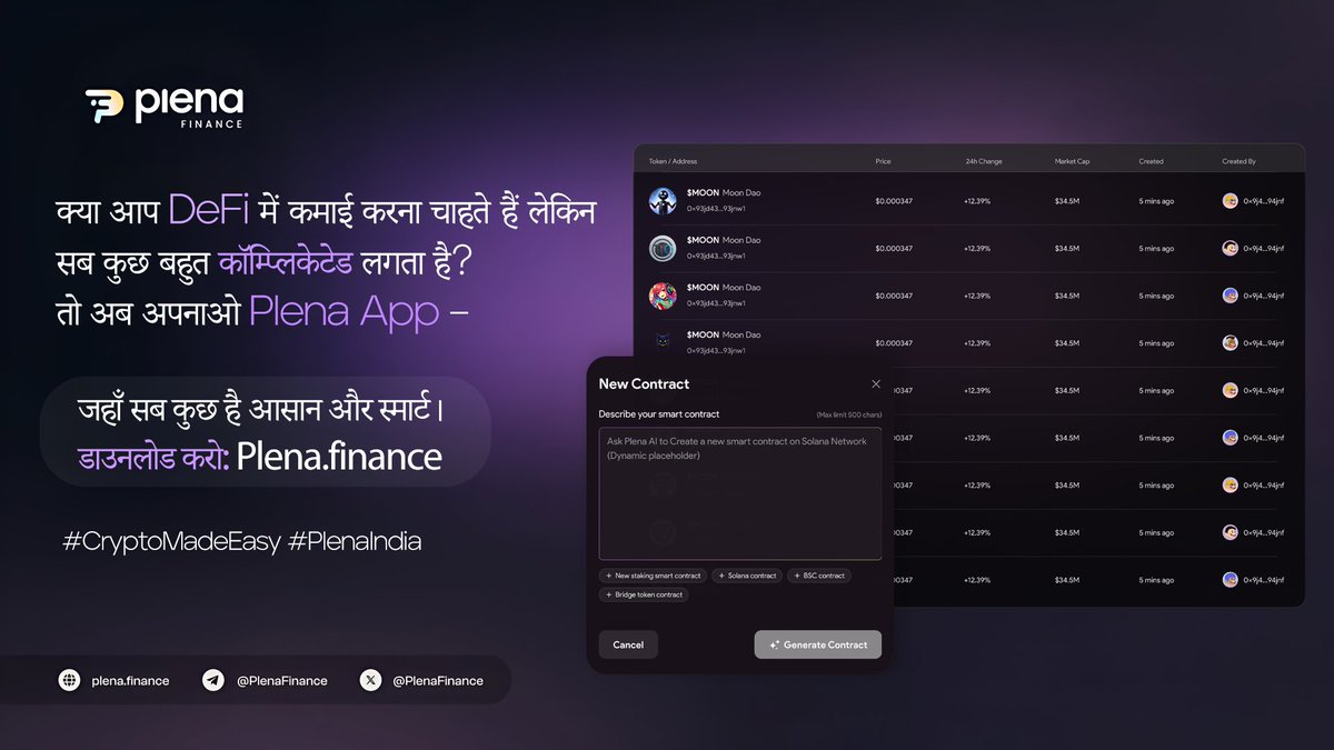 क्या आप DeFi में कमाई करना चाहते हैं लेकिन सब कुछ बहुत कॉम्प्लिकेटेड लगता है?
तो अब अपनाओ Plena App –
जहाँ सब कुछ है आसान और स्मार्ट।
डाउनलोड करो: Plena.finace

#CryptoMadeEasy #PlenaIndia