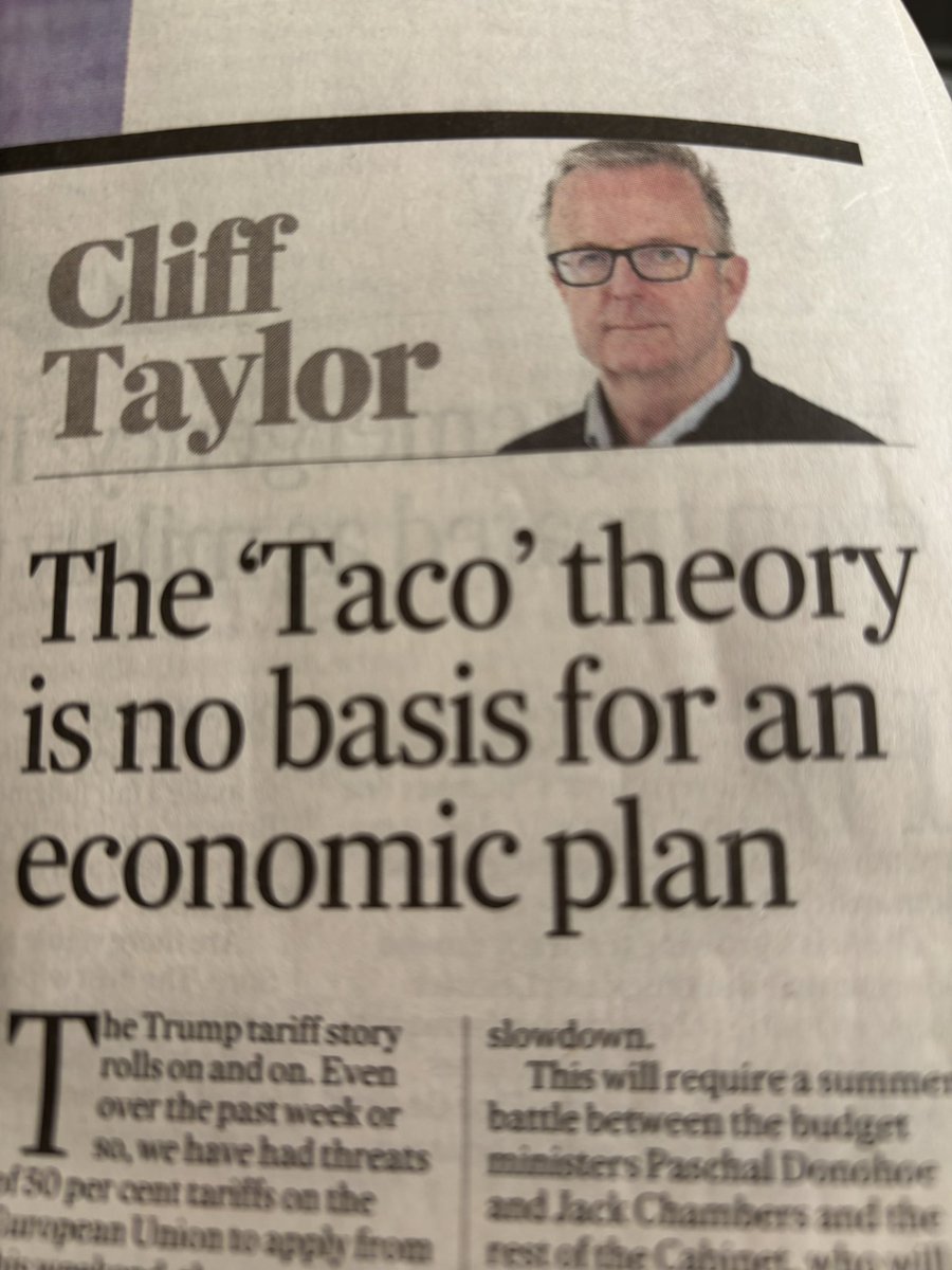 Daniel Mulhall (@danmulhall) on Twitter photo Thereās a good commentary by <a href="/CliffTaylorIT/">Cliff Taylor</a> in this weekendās <a href="/IrishTimes/">The Irish Times</a>. It is well worth reading. Points to the unpredictability of the current international situation & argues that the Irish govt. needs to attend to what is has power to influence, e.g. our infrastructure. Thereās a good commentary by <a href="/CliffTaylorIT/">Cliff Taylor</a> in this weekendās <a href="/IrishTimes/">The Irish Times</a>. It is well worth reading. Points to the unpredictability of the current international situation & argues that the Irish govt. needs to attend to what is has power to influence, e.g. our infrastructure.
