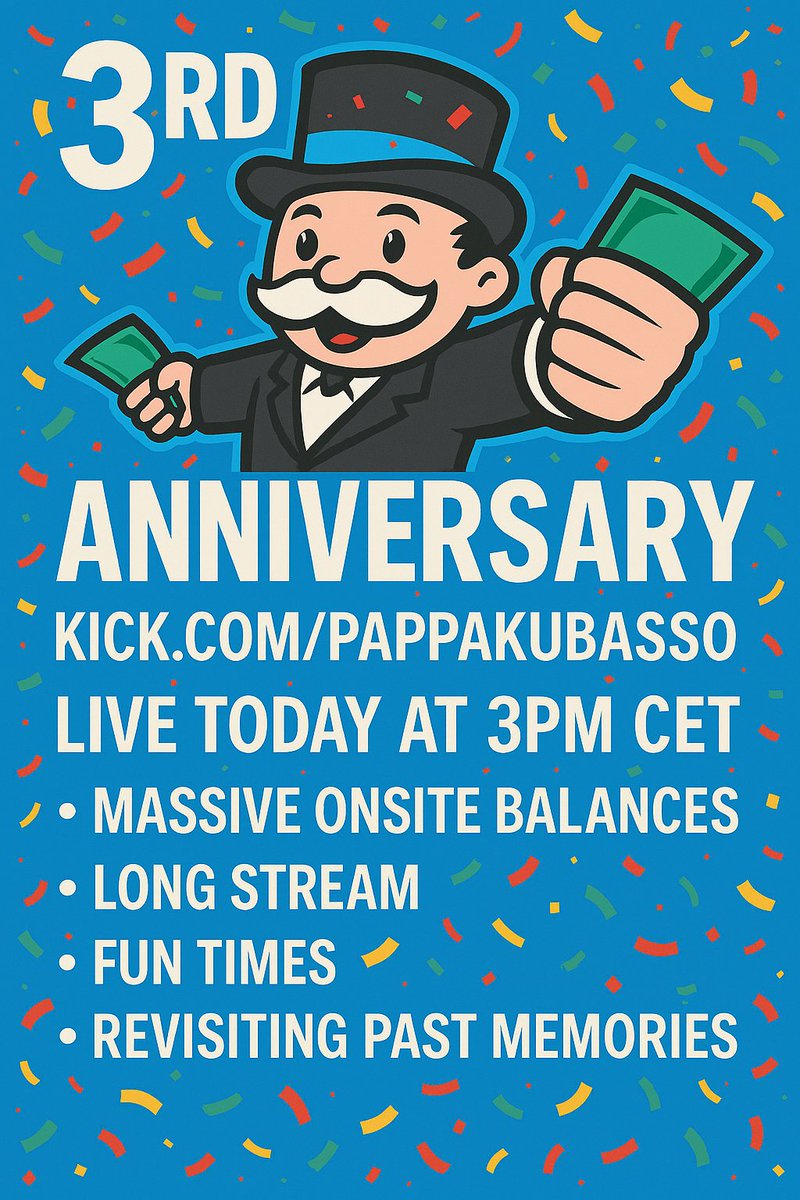 I still cant belive that we are celebrating 3 YEARS as community ! 

No matter if you old / new, regular or occasional viewer come and say Hi today it means a lot ot me  ! 

Im going live in 3,5 h 

kick.com/pappakubasso  

Ps. You know me im gonna be giving away 😃