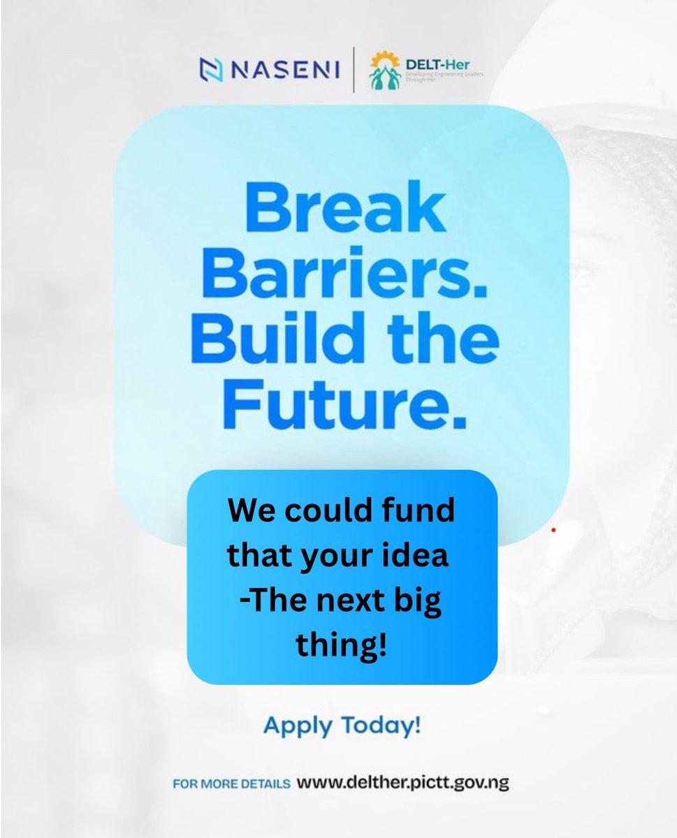 The DELT-Her initiative supports Nigerian women in engineering by mentoring innovative ideas into startups, showcasing success stories to inspire girls to pursue engineering.

Open to Nigerian women aged 23 to 45 with at least a bachelor’s degree and innovative proposals, teams
