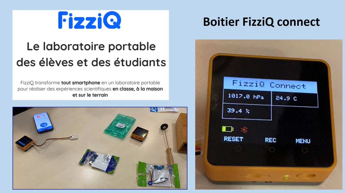 eduscol_PC's tweet image. [Séminaire #IANPC25]
Après les capteurs intégrés (solution gratuite), les #IAN testent le boitier #FizziQ Connect (solution payante).
La version anthracite permettra que les mesures soient récupérées par plusieurs BYOD.
#ExAO @fizziqlab @Fondation_Lamap
🔗 fizziq.org/externalsensors