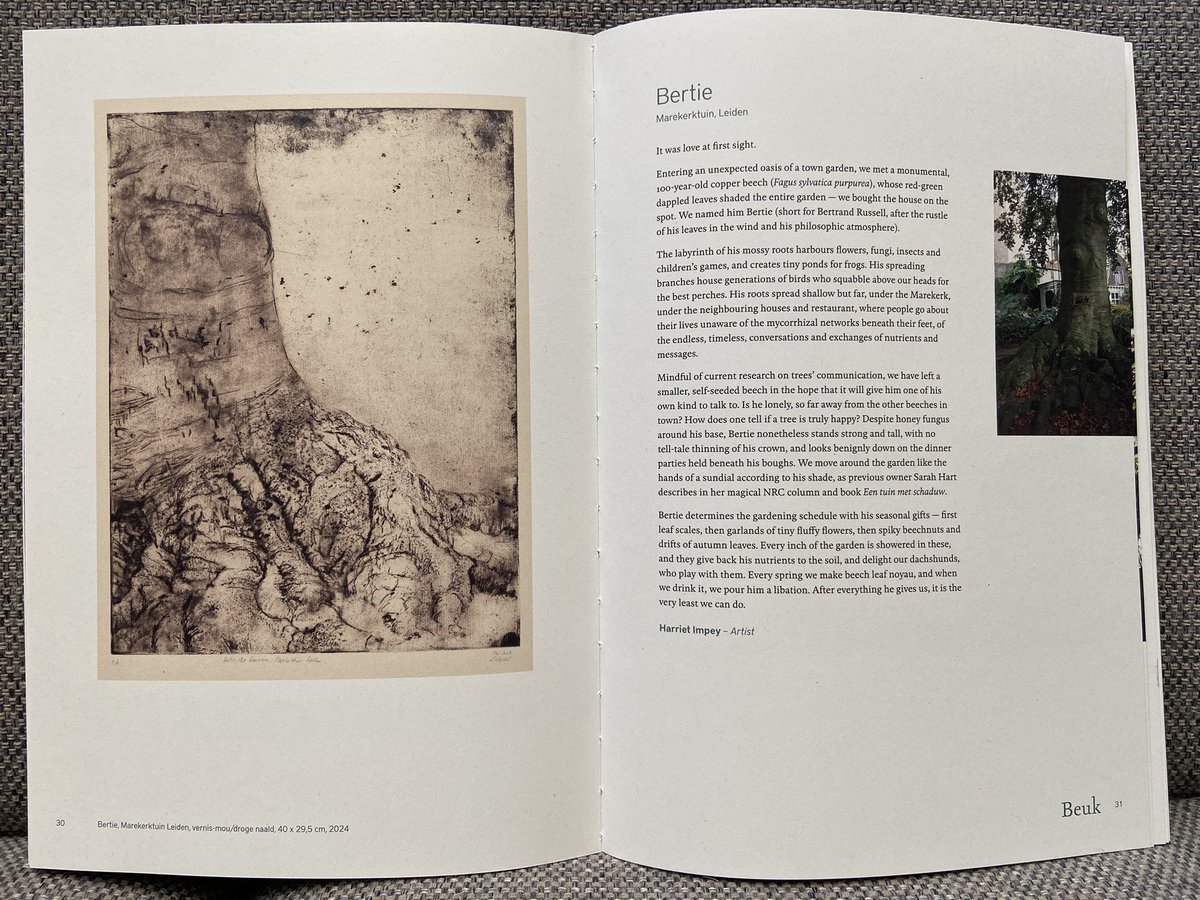 I enjoyed your presentation at the opening of the exposition (and accompanying book) ‘Bomen onze buren’.

I also really like the story of Harriet Impey (in the book) about Bertie (short for Bertand Russell), a copper beech in the garden where Sarah Hart lived.

#Wepler #etching