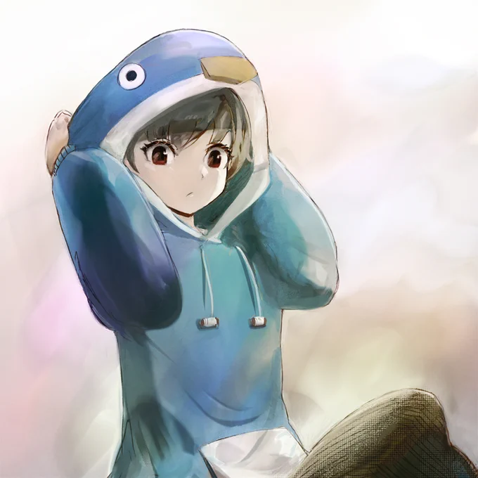 今日の絵2枚目。ペンギンパーカー男子
