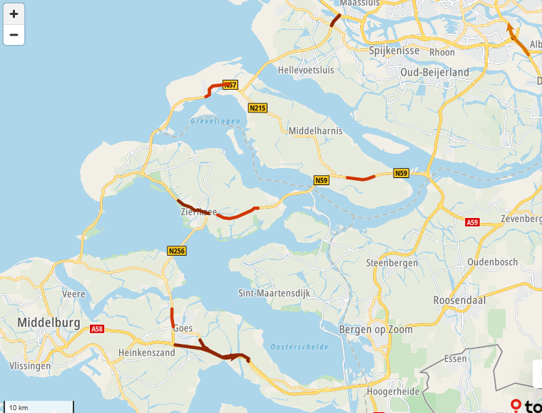 ANWBverkeer's tweet photo. Het is druk op de wegen in Zeeland door terugkerend vakantieverkeer. Files op de #N59, #N289 en #A58. https://t.co/02avQyTblf
