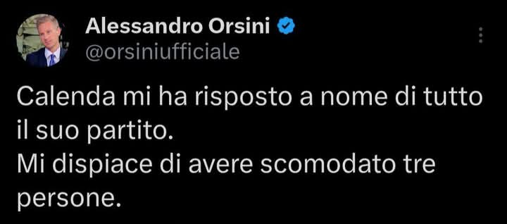 Maria83925475's tweet photo. @CarloCalenda Ahahahah ahahahah GRANDE Orsini https://t.co/z2B1glPl0S
