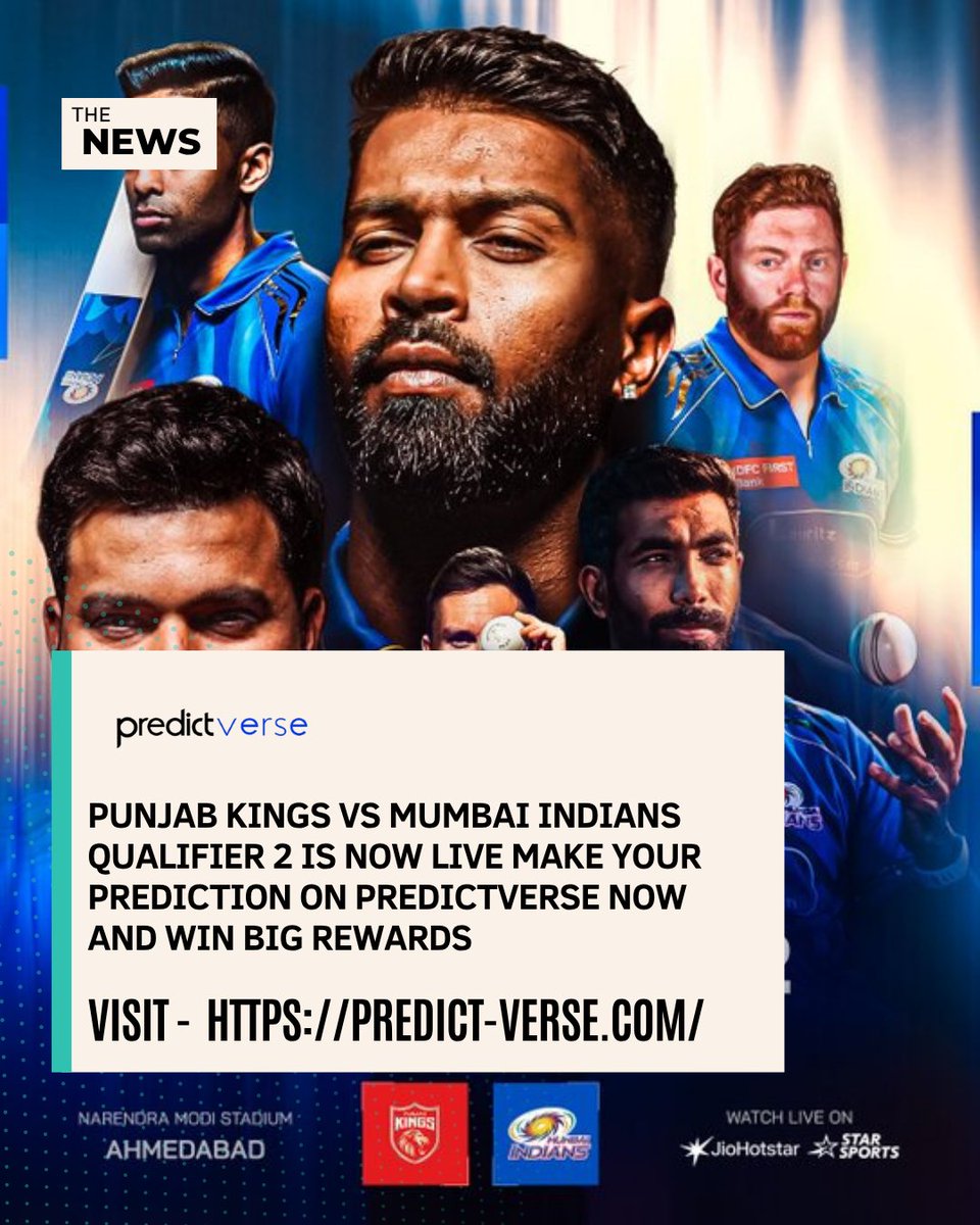 predictverse's tweet photo. @mipaltan IT'S GAME DAY! 🤯 #PBKSvMI Qualifier 2 is LIVE! One ticket to the #IPLFinal. Who's taking it? 🏆

Predict NOW on PredictVerse &amp; win BIG! Don't miss this!
 👇 👉 https://t.co/ilTiW8zGHk

#IPL2025 #Qualifier2 #PredictVerse #MumbaiIndians #PlayLikeMumbai #TATAIPL #PBKSvMI https://t.co/R1nuPHSpNW