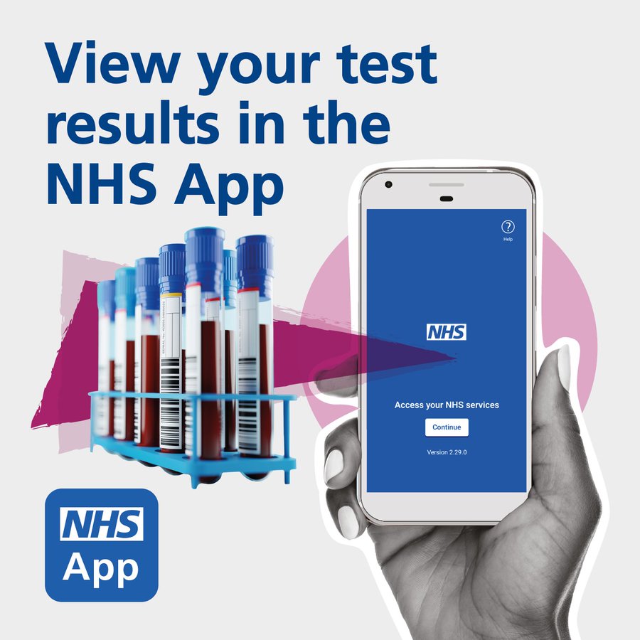 📱  The NHS App is a simple way to see recent test results that have been added to your online GP health record, without having to phone your GP practice.

Download the NHS App or find the same services on the NHS website: nhs.uk/nhs-app