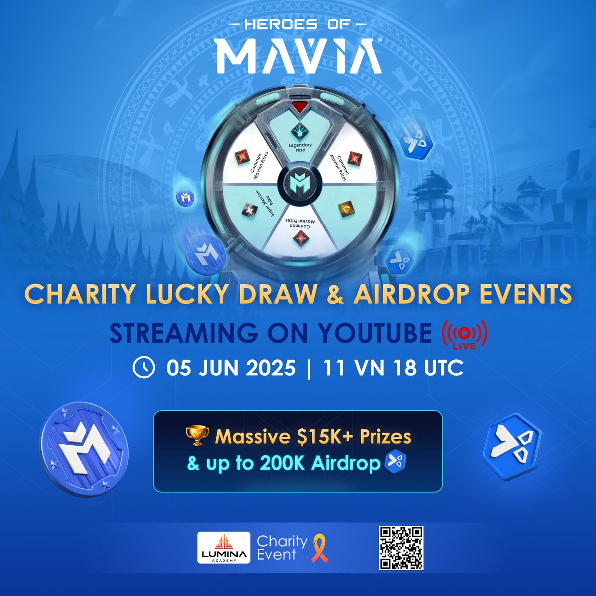 SUPER VIETNAM 2025 🇻🇳 | Blockchain & AI Week (@super_vietnam) on Twitter photo Join Mavia and Lumina Academy for a special charity draw at SuperVietnam 2025! 🔥 <a href="/MaviaGame/">Heroes of Mavia</a>
🎁 Prize pool: 25,000 $MAVIA + 100 NFTs - including a Legendary Mavian Prize!
📅 June 5, 11:00 AM (VN Time) | 18:00 UTC | Mavia YouTube
🔗 Register: nexira.ai/ldspvn_wm2025
→ Each Join Mavia and Lumina Academy for a special charity draw at SuperVietnam 2025! 🔥 <a href="/MaviaGame/">Heroes of Mavia</a>
🎁 Prize pool: 25,000 $MAVIA + 100 NFTs - including a Legendary Mavian Prize!
📅 June 5, 11:00 AM (VN Time) | 18:00 UTC | Mavia YouTube
🔗 Register: nexira.ai/ldspvn_wm2025
→ Each