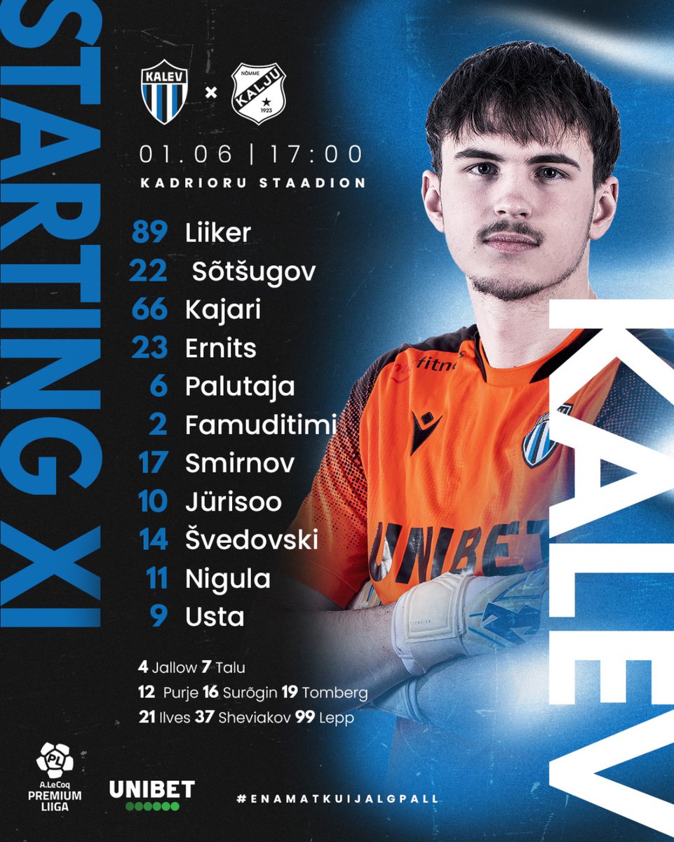Here’s how line up in our game against Kalju 

FORZA KALEV 🫡🇪🇪
