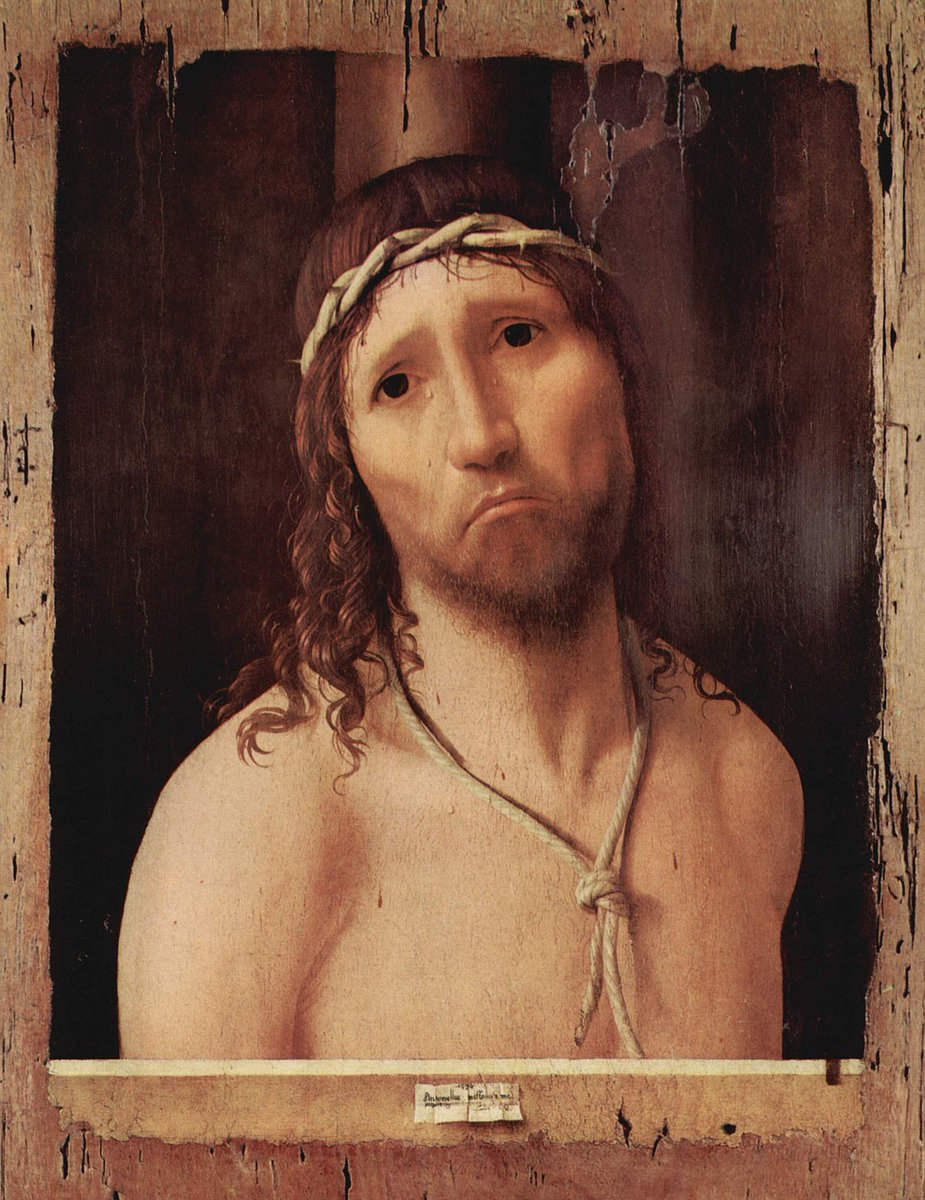 Rönesans’ta yüz ifadeleri genellikle ölçülüdür, duygular idealize edilir. Ama Antonello da Messina’nın 1470 tarihli Ecce Homo’su bir istisna.

Aşağıya sarkmış üzgün dudaklar ve yaşlarla dolu çaresiz gözlerle sunulan bu ifade, 15. yüzyıl için şaşırtıcı derecede güçlü.