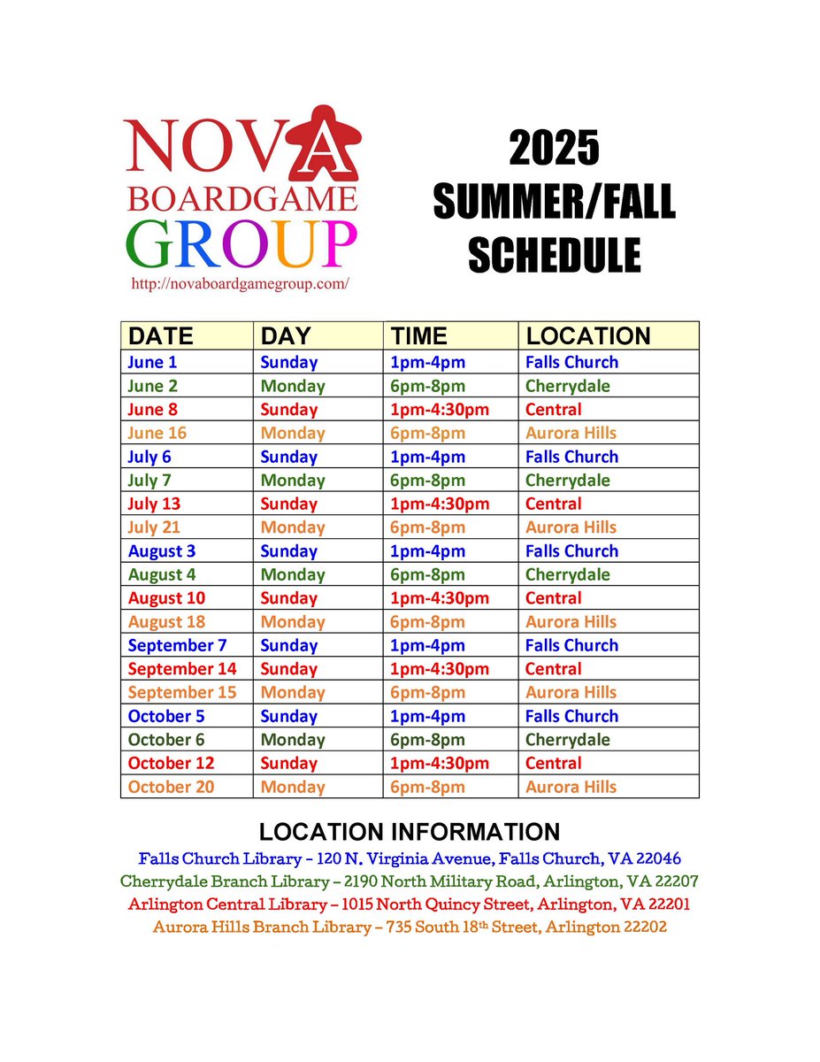 NOVA BoardGame Group (@novaboardgame) on Twitter photo Board Game Day today at Falls Church Library from 1pm to 4pm. Ages 18+ only. We provide games and teachers. Come learn a new game and make a new friend. #NoVa #DMV <a href="/mrsplfc/">MRS Public Library</a> <a href="/ilovearlingtonv/">I Love Arlington VA</a> Board Game Day today at Falls Church Library from 1pm to 4pm. Ages 18+ only. We provide games and teachers. Come learn a new game and make a new friend. #NoVa #DMV <a href="/mrsplfc/">MRS Public Library</a> <a href="/ilovearlingtonv/">I Love Arlington VA</a>