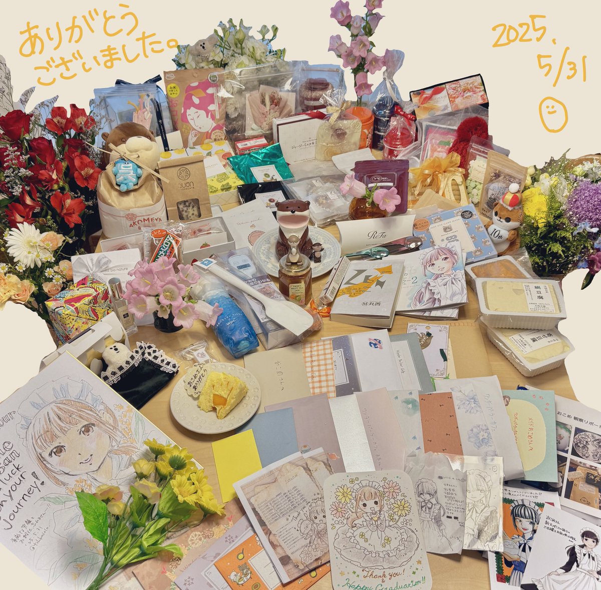 okome_wp's tweet photo. 頂いた物は本来載せる事はしませんが、
最後ですので感謝を伝えたく載せる事を
どうかご容赦くださいませ。

皆様から頂いたメッセージや贈り物を1つ1つ丁寧に色々と考えながら手に取っておりました。
お手紙は、素敵な言葉の数々に
目を通す度に涙が沢山の流れてしまいました

心より感謝申し上げます https://t.co/d2gl9RLfIJ
