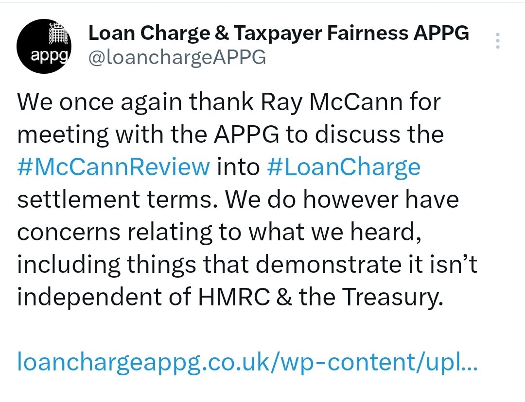 Sham #McCannReview unwittingly undermined by 'Reviewer' revealing hopes to "persuade" HMRC &amp;  discussing findings with HMRC/HMT prior to publication. 

 MP's, #LoanChargeScandal will NOT be resolved by Review into settlement terms! 

x.com/loanchargeAPPG…