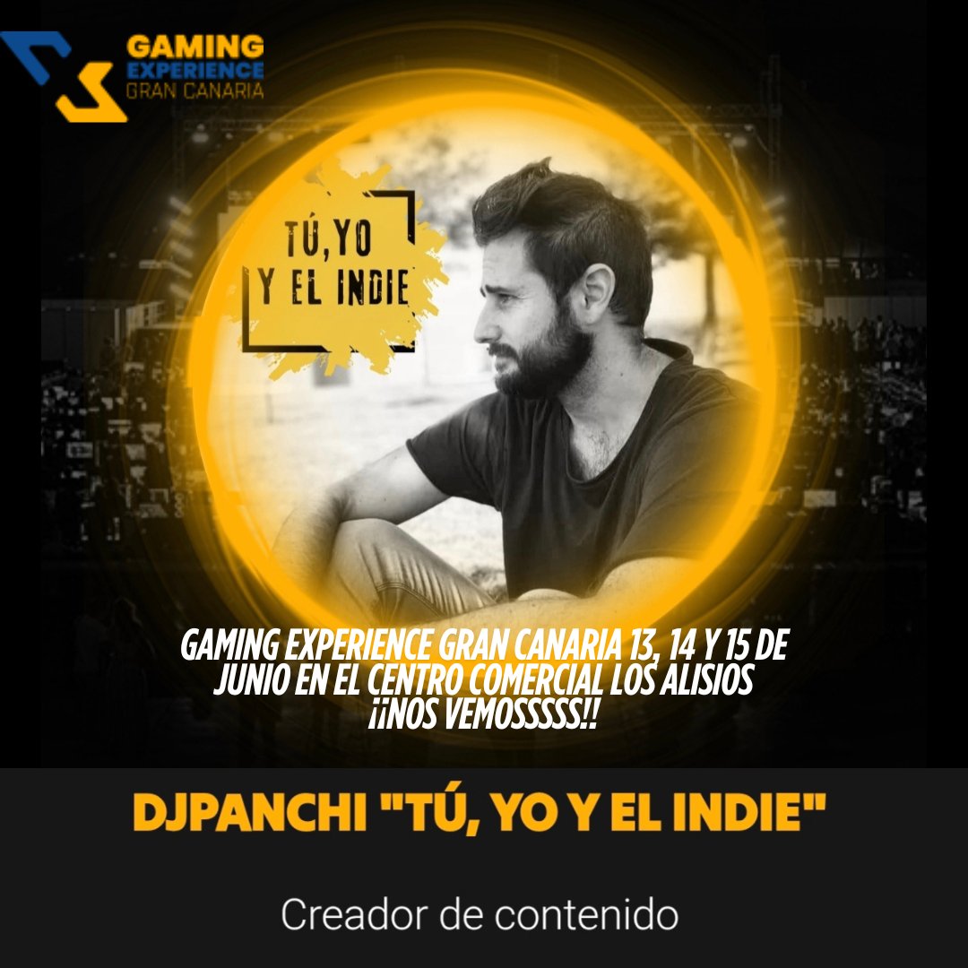 DjPanchi (@djpanchi1) on Twitter photo ¡¡¡ Es un auténtico placer formar parte de <a href="/GamingExpGC/">Gaming eXperience Gran Canaria</a> y vamos a liar una buena con cositas bastante top !!!
¡!Nos vemos del 13 al 15 de junio en #GamingeXperienceGranCanaria !!
#indiedev #gamedev #tuyoyelindie ¡¡¡ Es un auténtico placer formar parte de <a href="/GamingExpGC/">Gaming eXperience Gran Canaria</a> y vamos a liar una buena con cositas bastante top !!!
¡!Nos vemos del 13 al 15 de junio en #GamingeXperienceGranCanaria !!
#indiedev #gamedev #tuyoyelindie