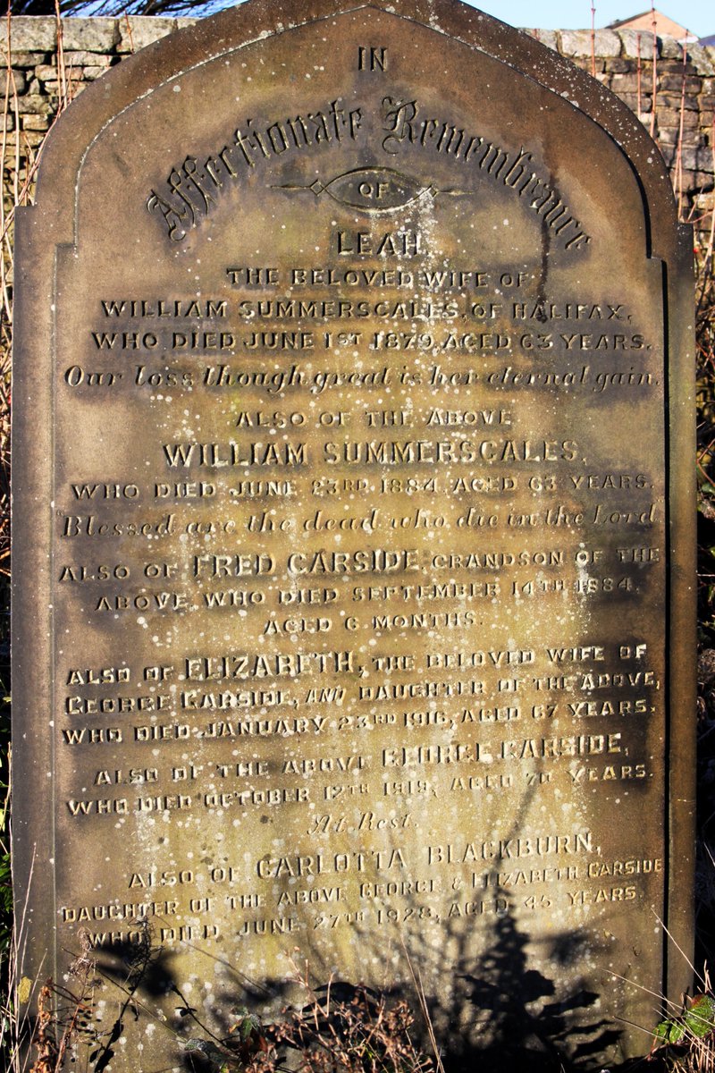 Remembering Leah, wife of warehouseman William Summerscales, who died on this day in 1879 at the age of 63.